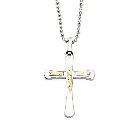 Steel by Design Mens Diamond-Cut Cross Pendantw/ 22 Chain