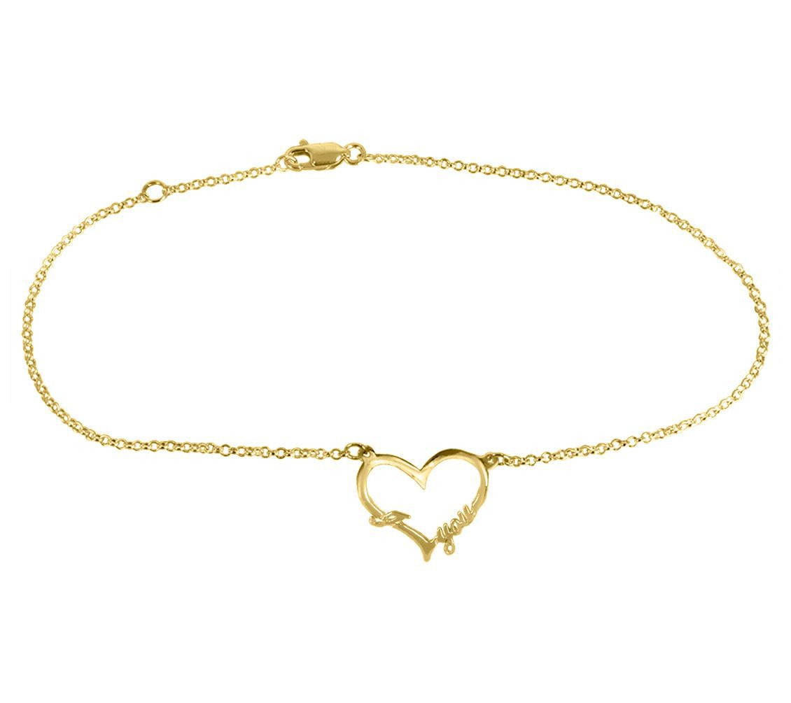 Open Heart "I Love You" 14K Gold Plated Sterlin Silver Anklet