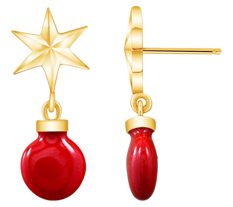 Gemour Red Bauble & Christmas Star Earrings, 14 Gold Plated