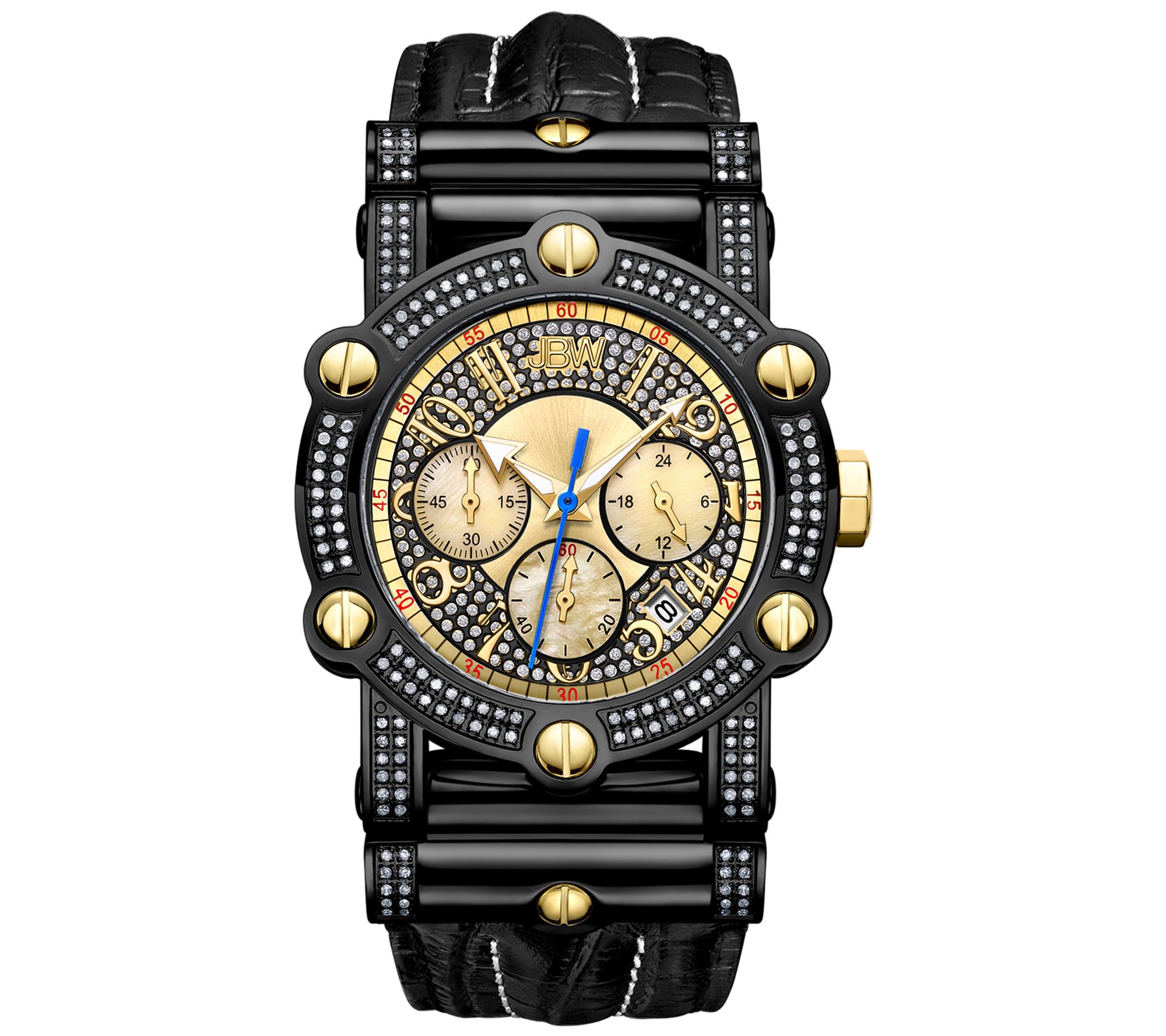 JBW Mens 10 YR Anniversary 1.95 cttw Diamond B lack-Ion Watch