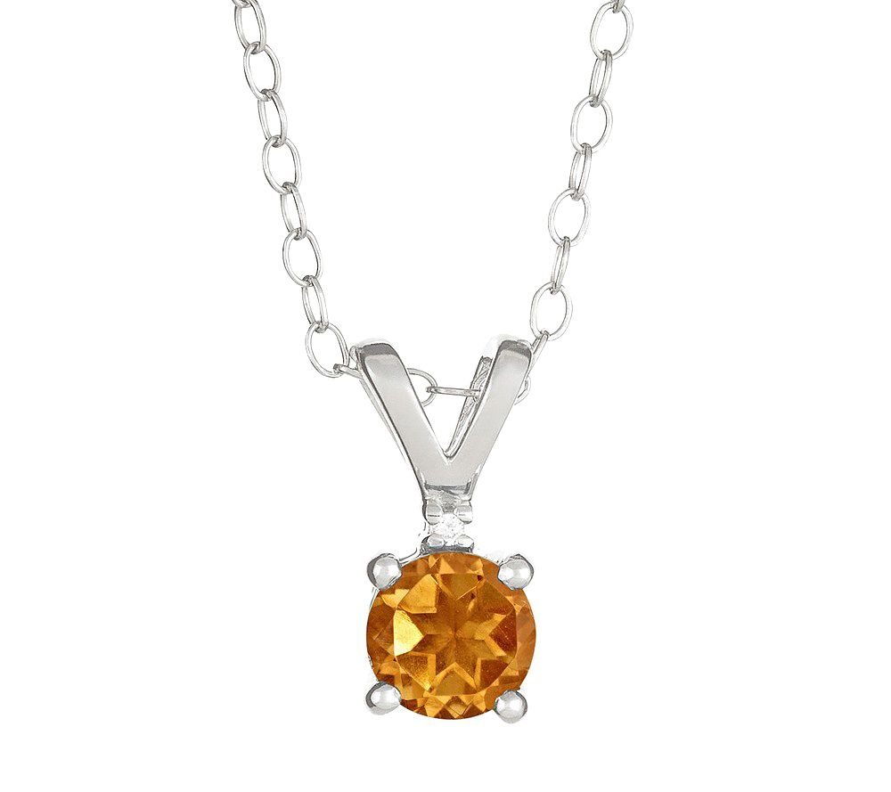 Sterling Silver Gemstone Pendant w/Diamond Acce nt & 18 Chain