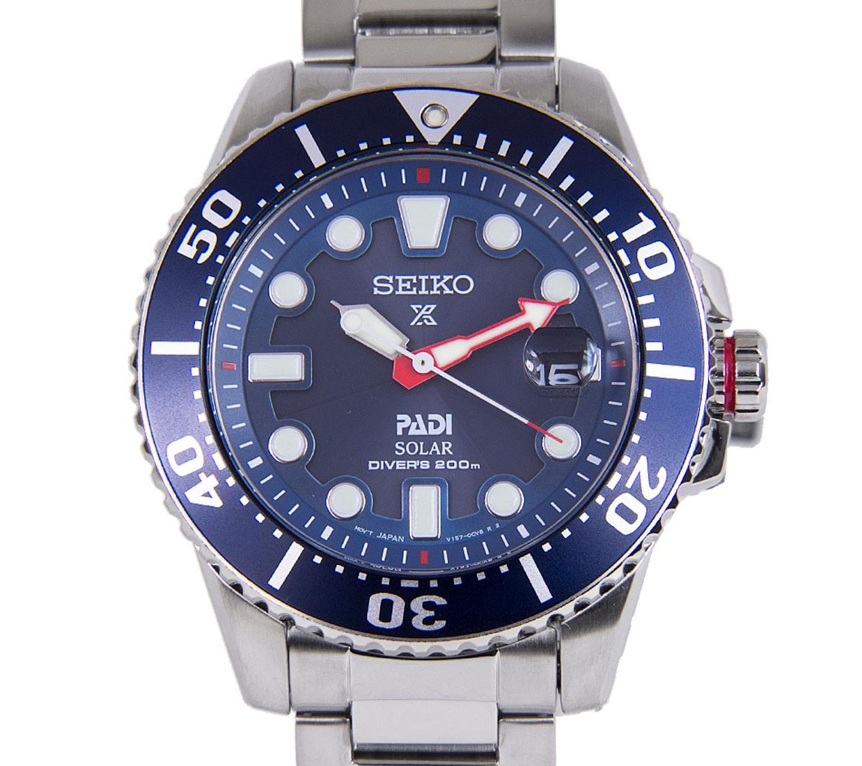 seiko men's prospex automatic diver silvertone watch with blue bezel