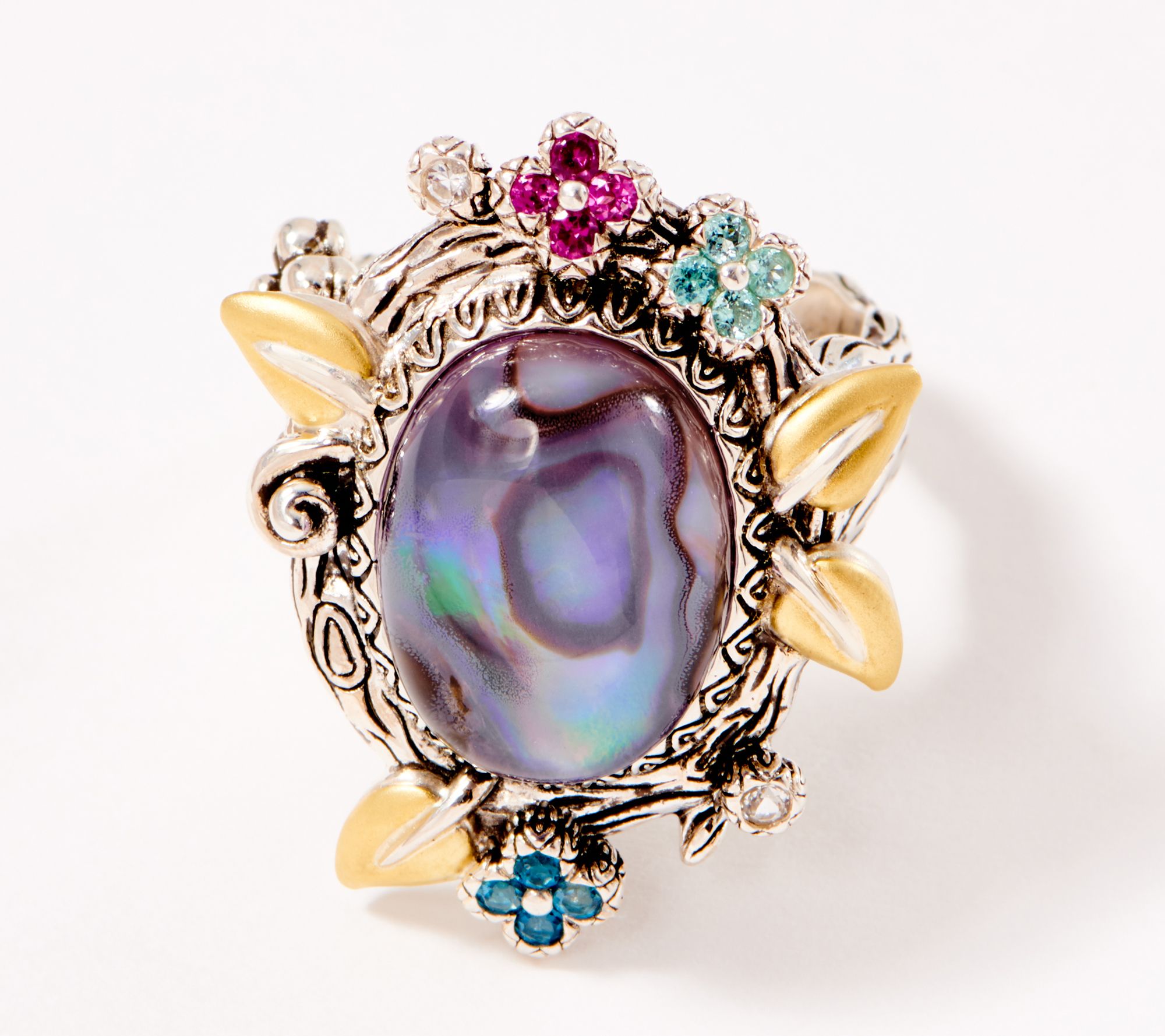 Barbara Bixby Sterling Silver 18K Petal Floral Abalone Ring