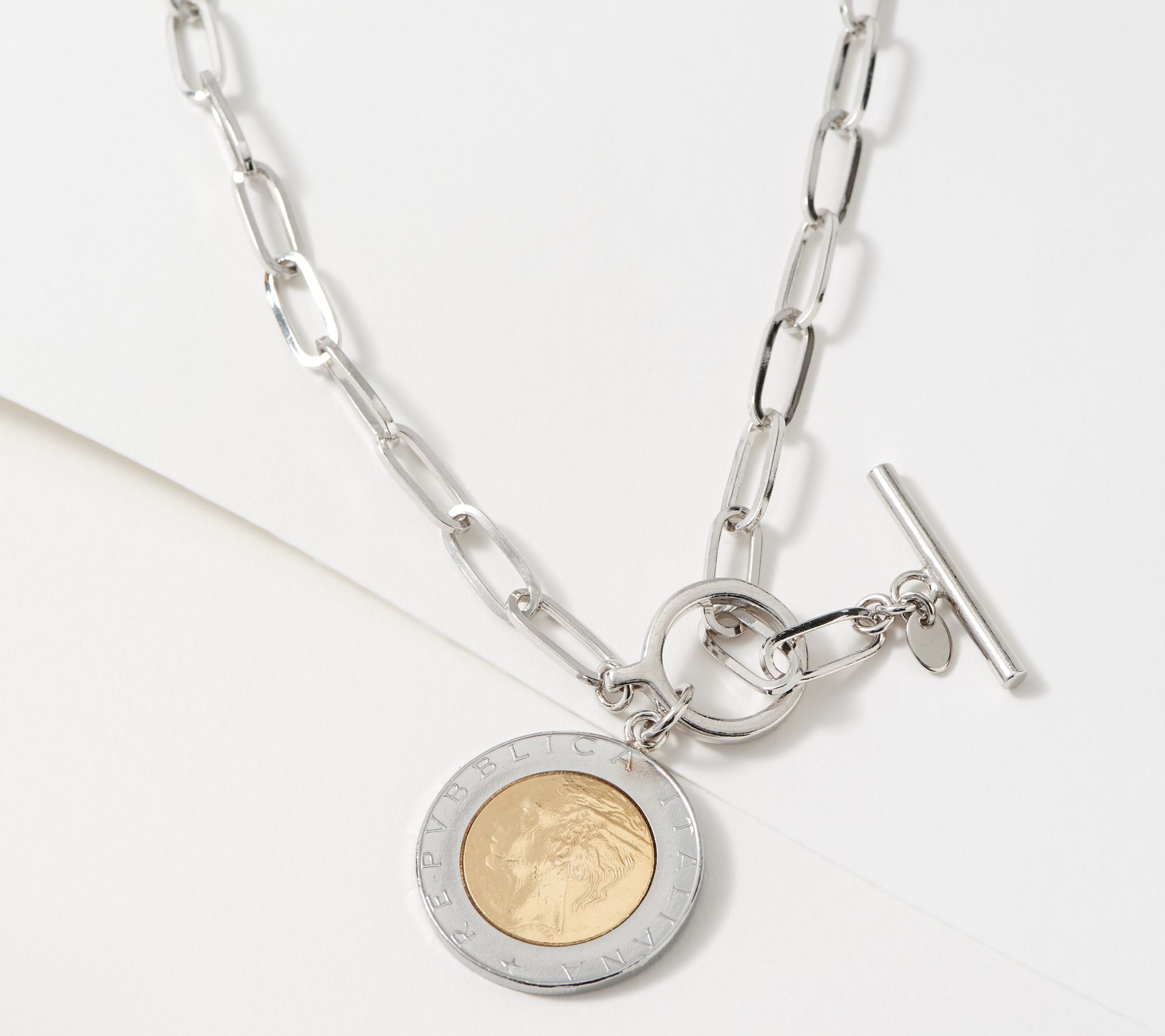 Italian Silver 500 Lire Coin Paperclip Chain Necklace