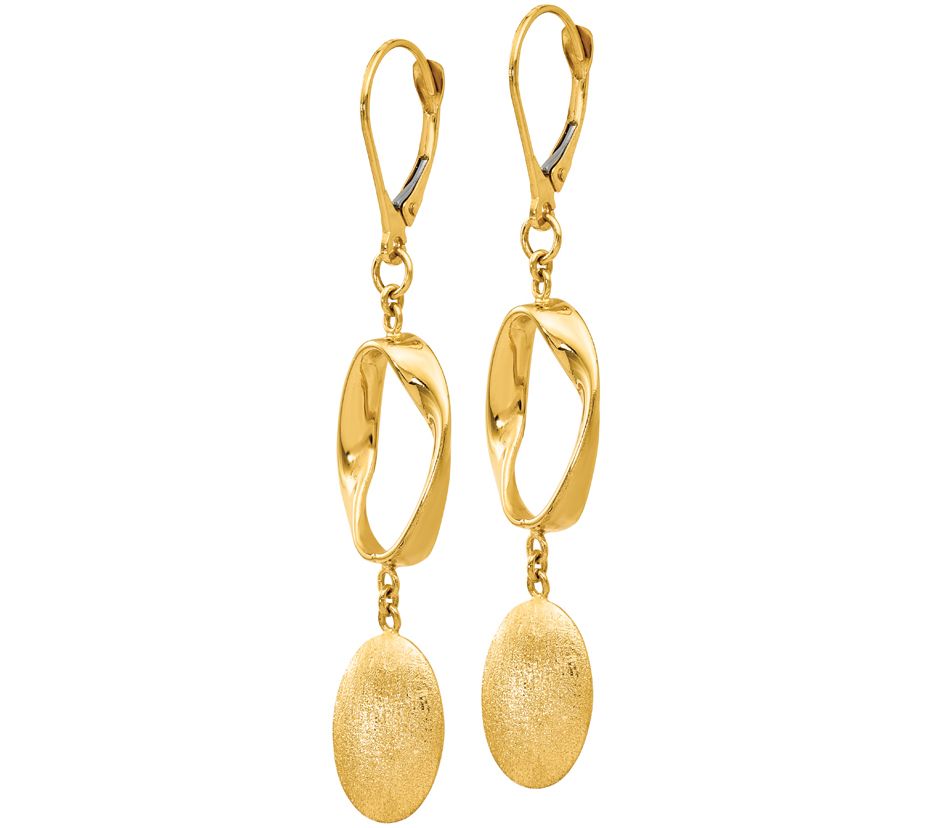 Italian Gold Oval Link & Disk Dangle Earrings, 14K