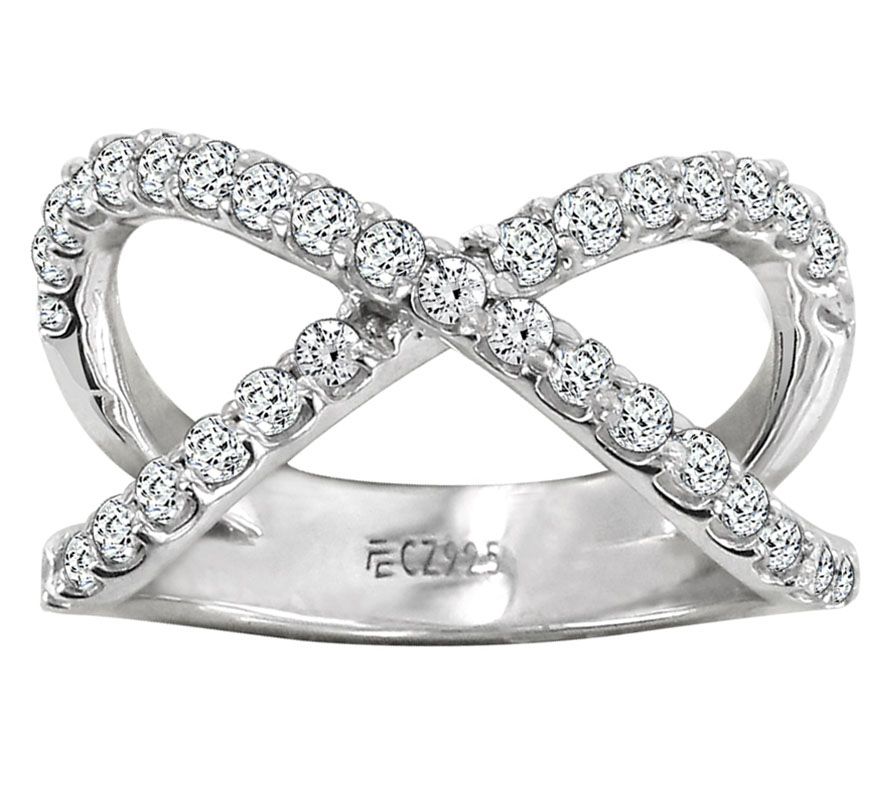 Diamonique Sterling Silver Double Cross Band Ring