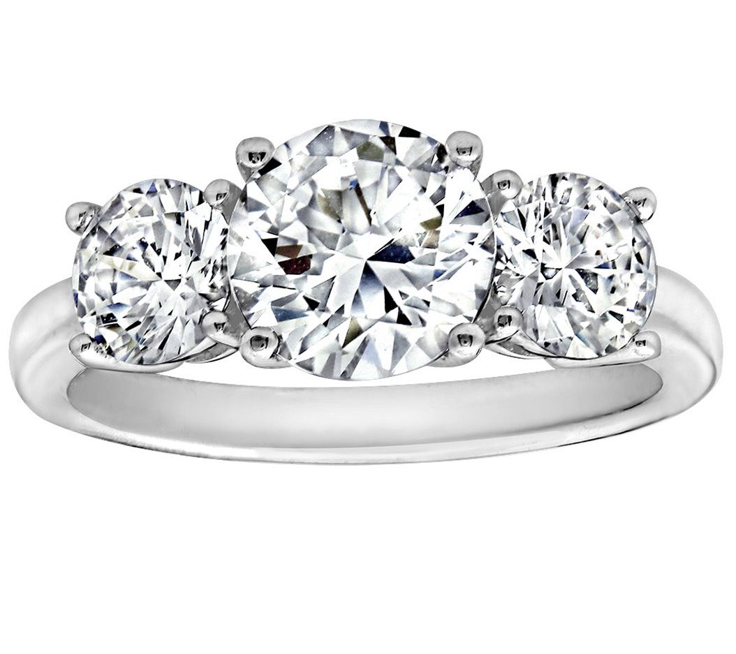 Diamonique 3.50 cttw 3 Stone  Ring, Platinum Cl ad