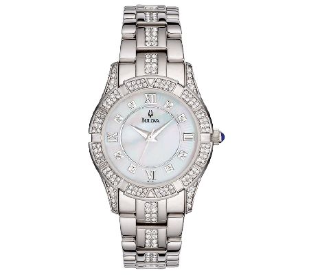 Bulova Ladies Stainless Steel Crystal Accented Bracelet Watch