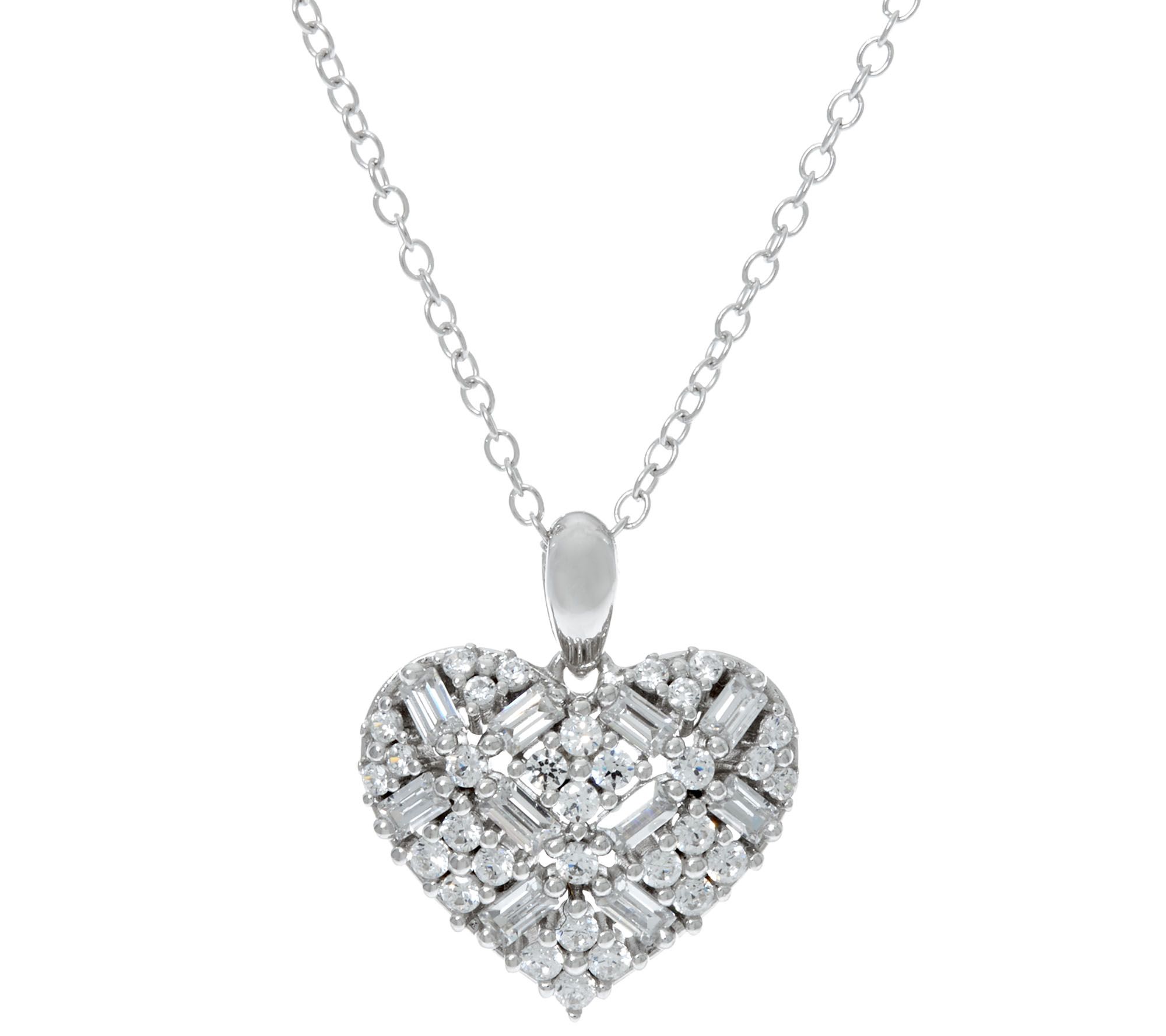 Diamonique Mixed Cut Heart Pendant with Chain, Sterling