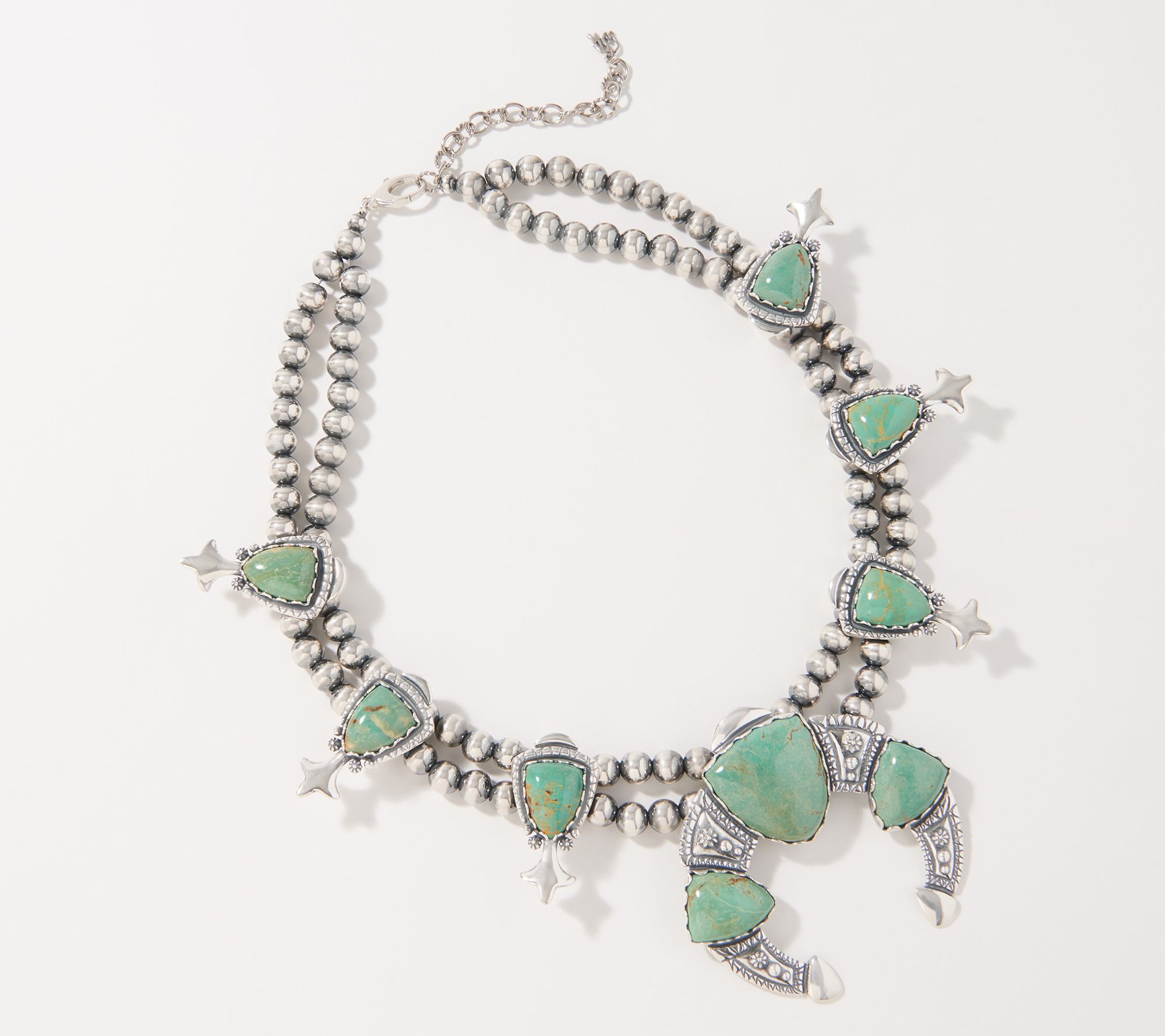 American West Sterling Green Turquoise Squash Blossom Neck