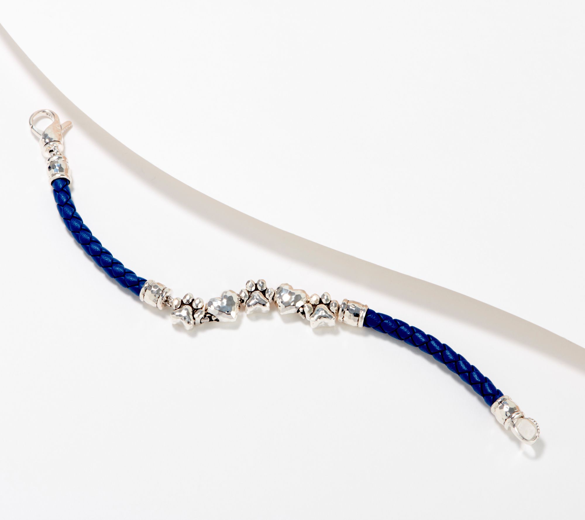 JAI Sterling Silver Leather Heart & Paw Bracelet