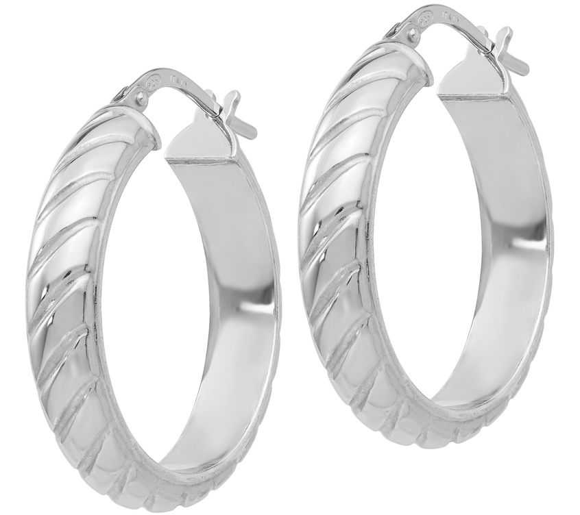 Italian Silver Textured Hoop 1 Earrings, Sterl ing