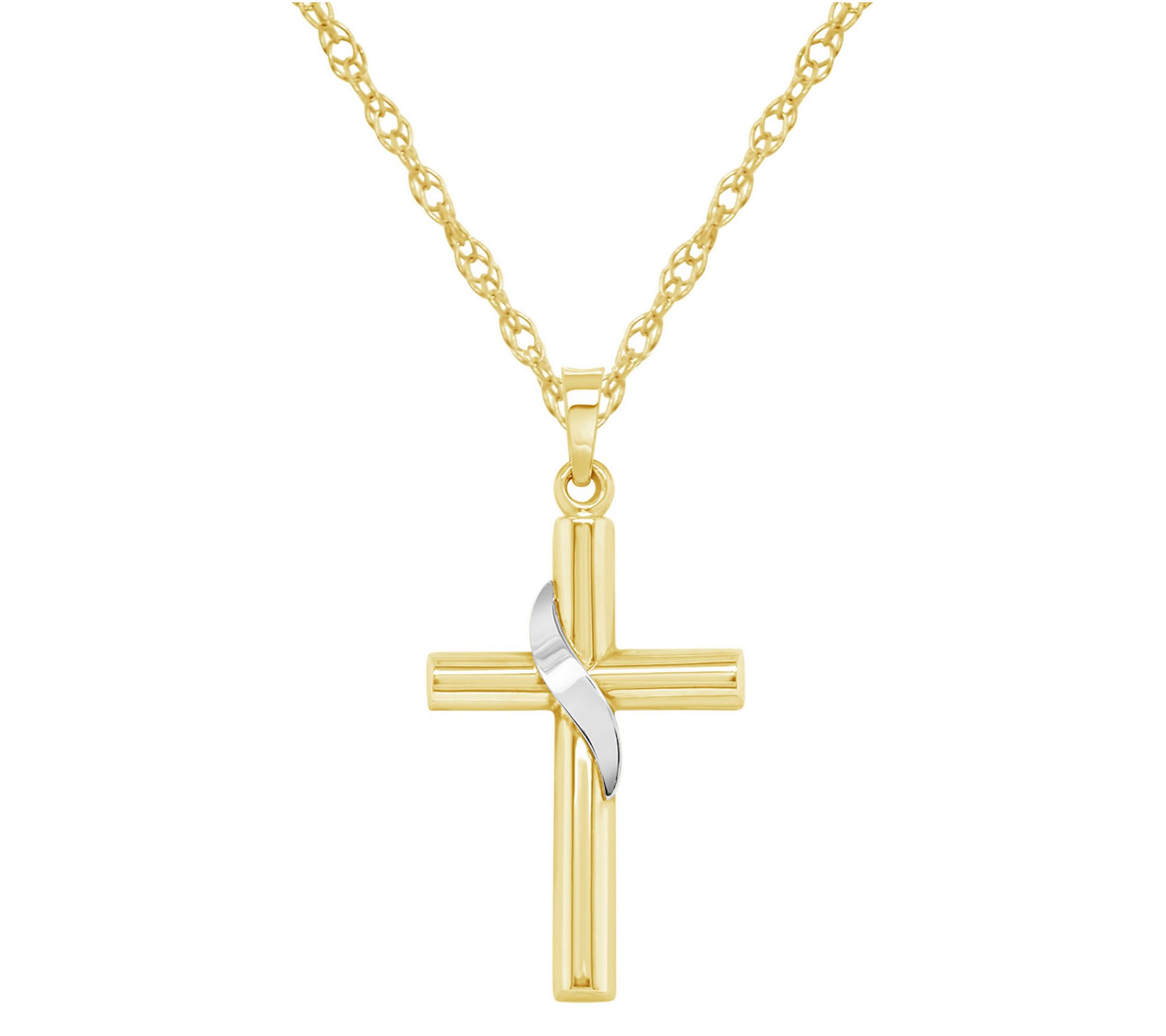 Men's 14K Gold Two-Tone Cross Pendant w/ Chain
