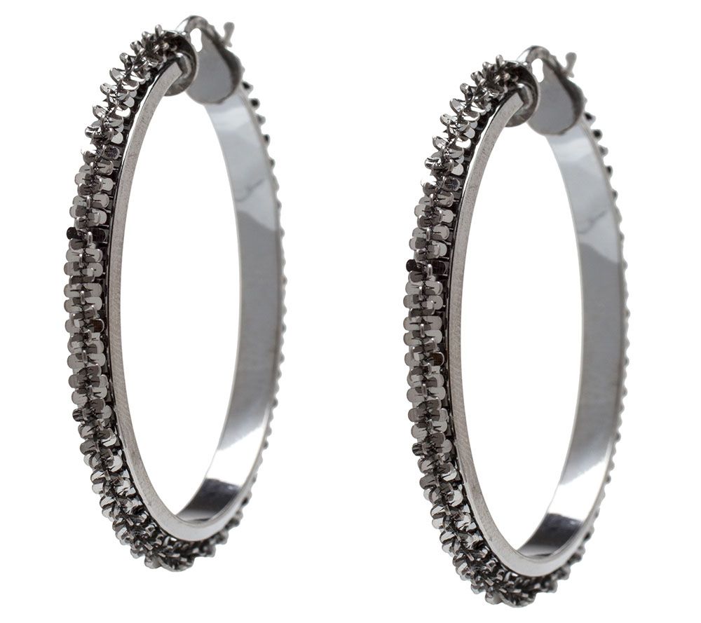 Italian Silver Sterling Margherita Chain Round Hoop Earrings