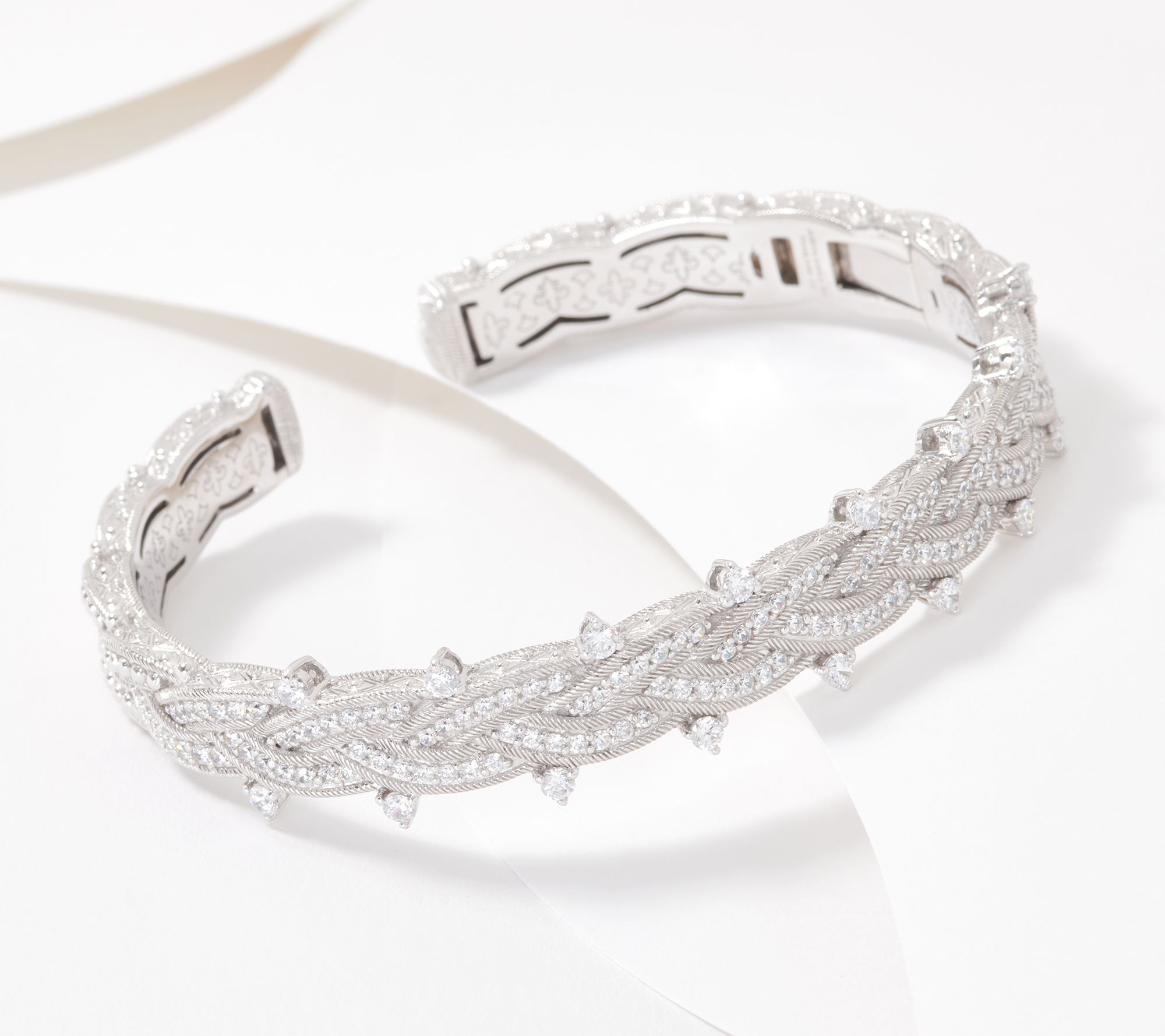 Judith Ripka Sterling Silver or 14K Clad Braid Diamonique Cuff