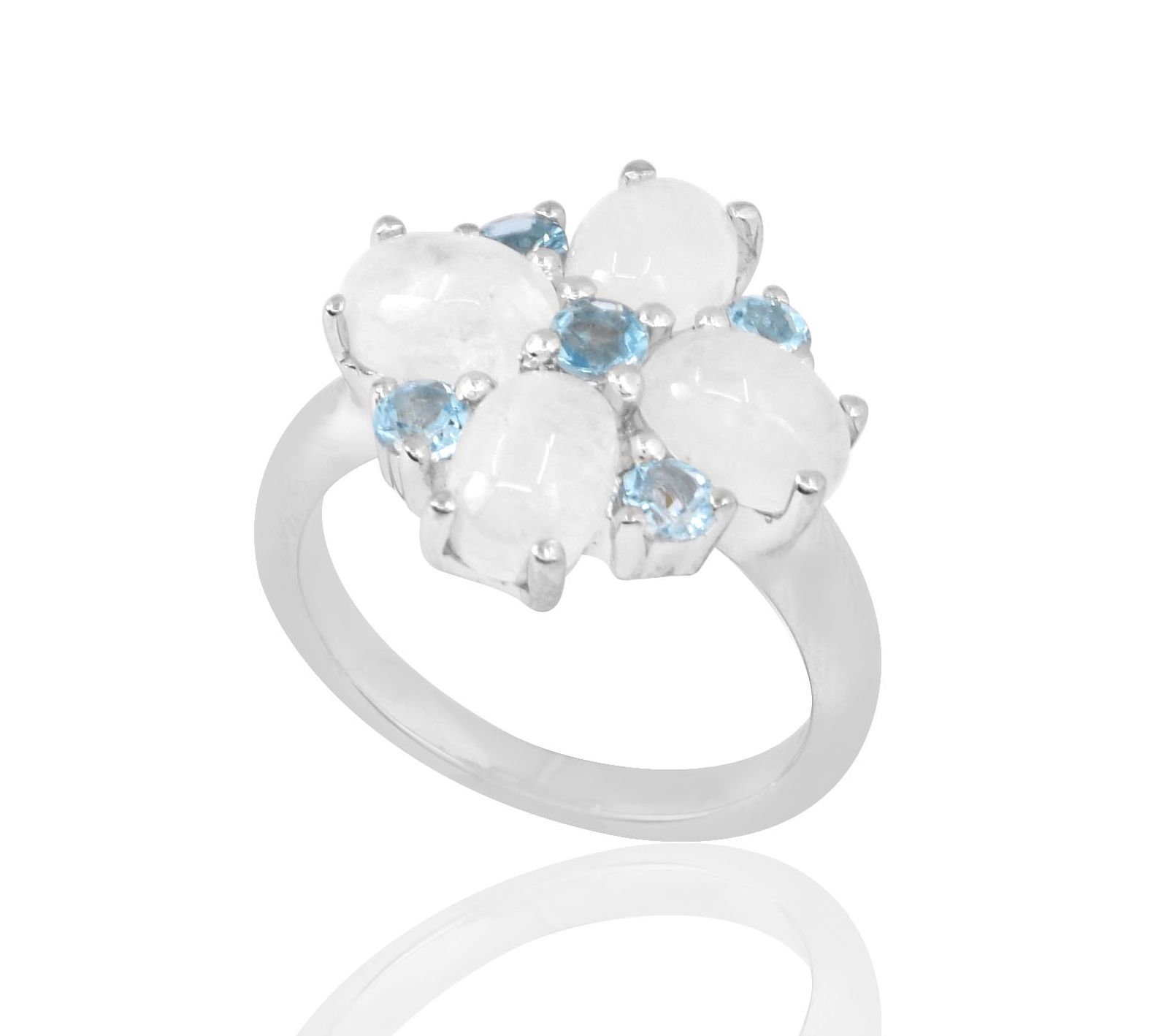 Sterling Silver Moonstone & Blue Topaz Ring