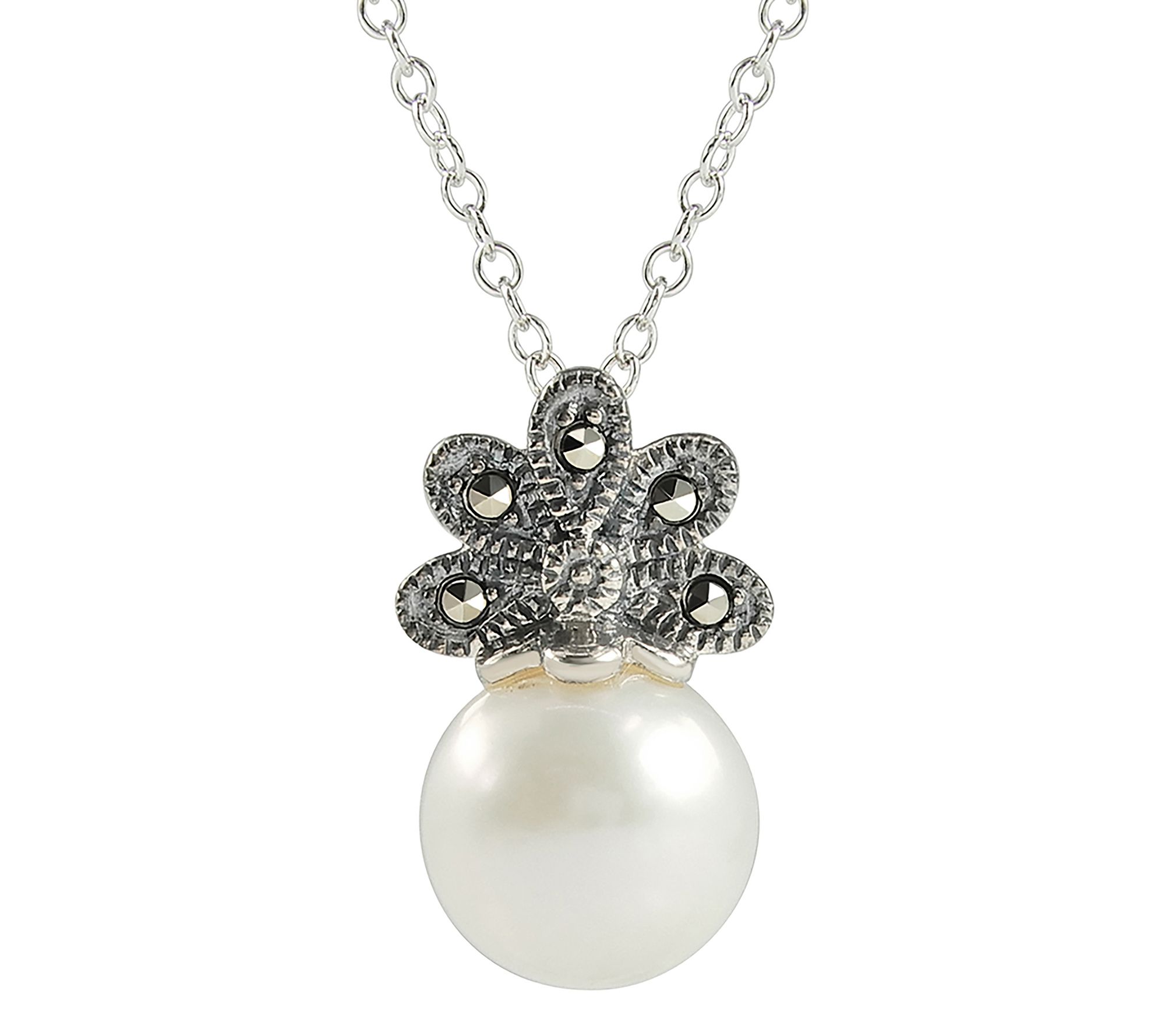Suspicion Cultured Pearl & Marcasite Necklace,Sterling