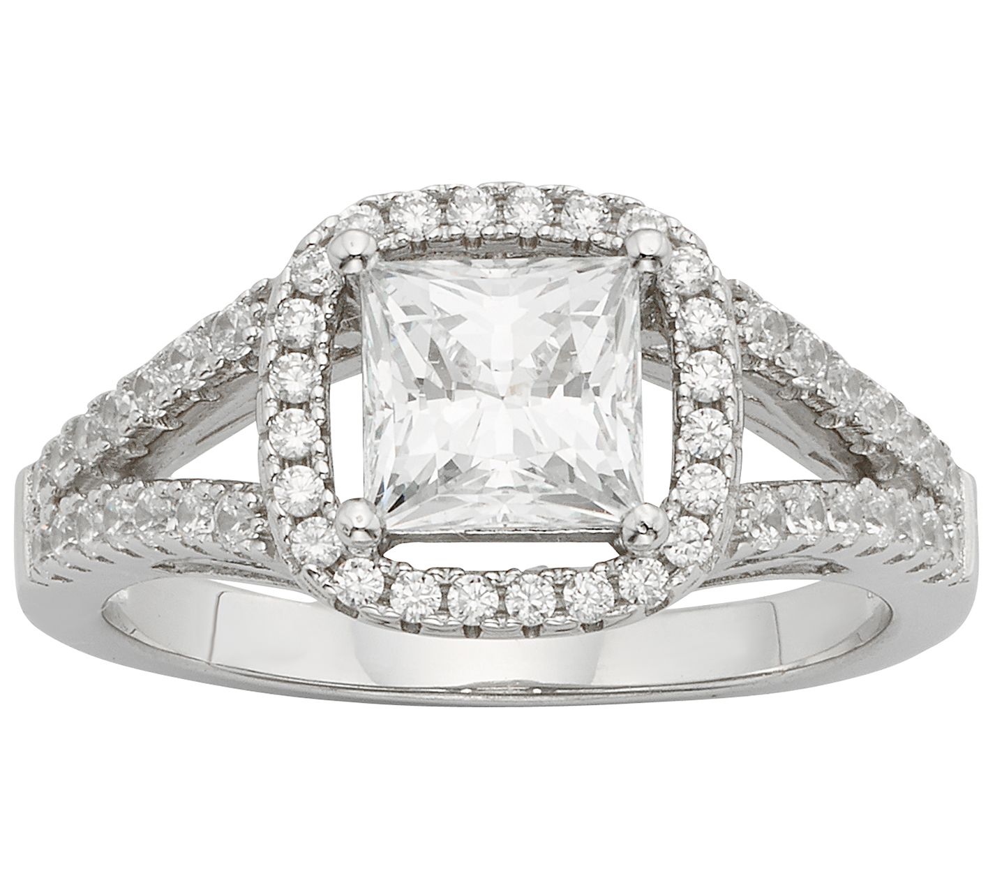 Diamonique Princess Cut Engagement Ring, Sterling Silver