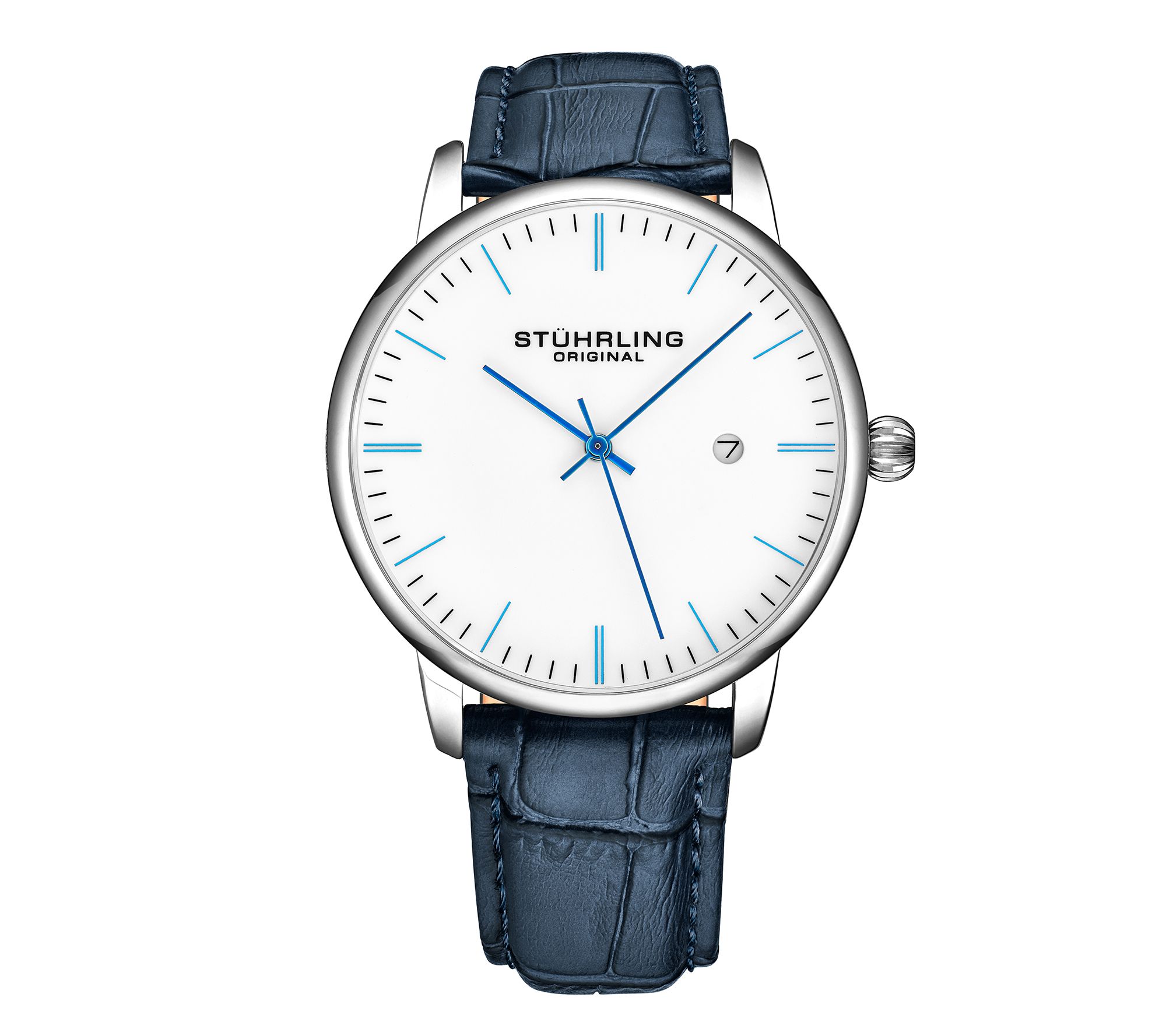 Stuhrling Mens Rasa Blue Leather Strap Watch