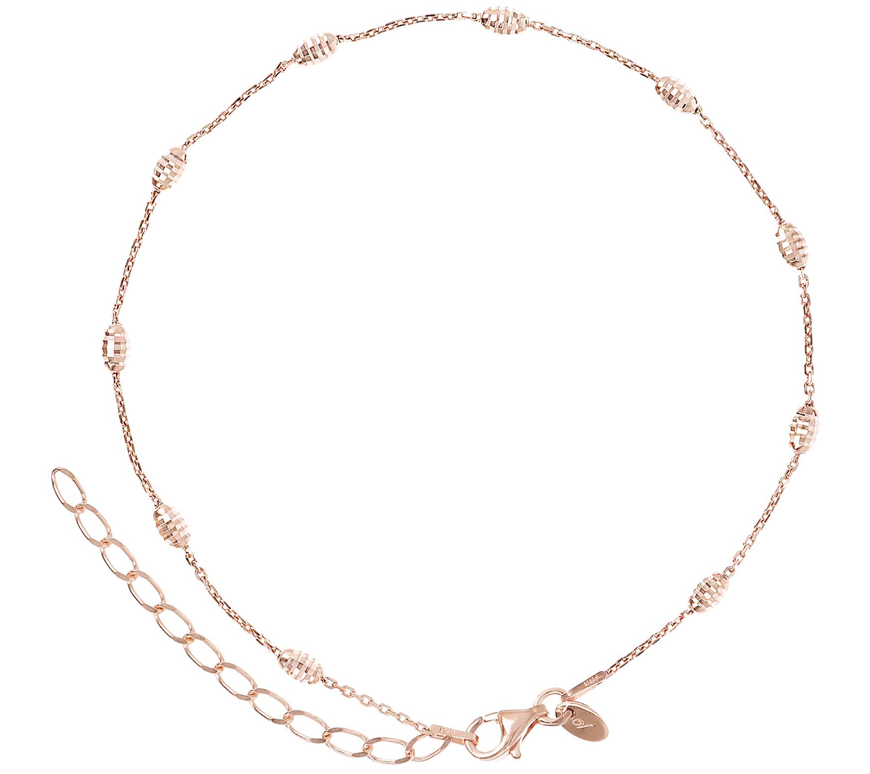 Veronese 18K Gold Clad Diamond Cut Bead Ankle B racelet, 2.5g