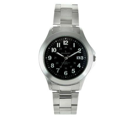 Peugeot Mens Black Dial Stainless Steel Watch