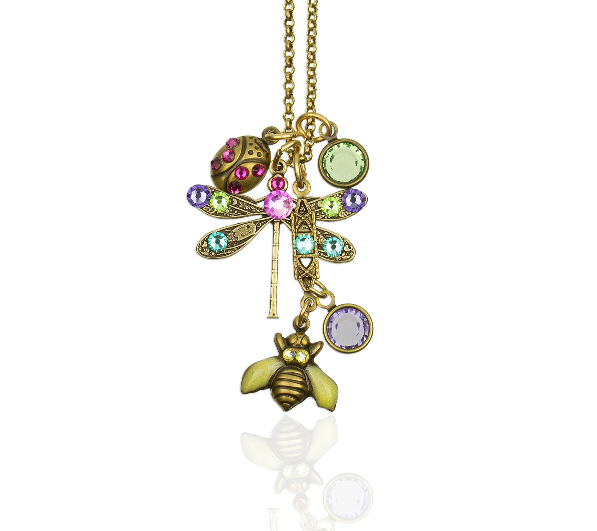Anne Koplik Dragonfly, Bee & Ladybug Jumble Cry stal Necklace