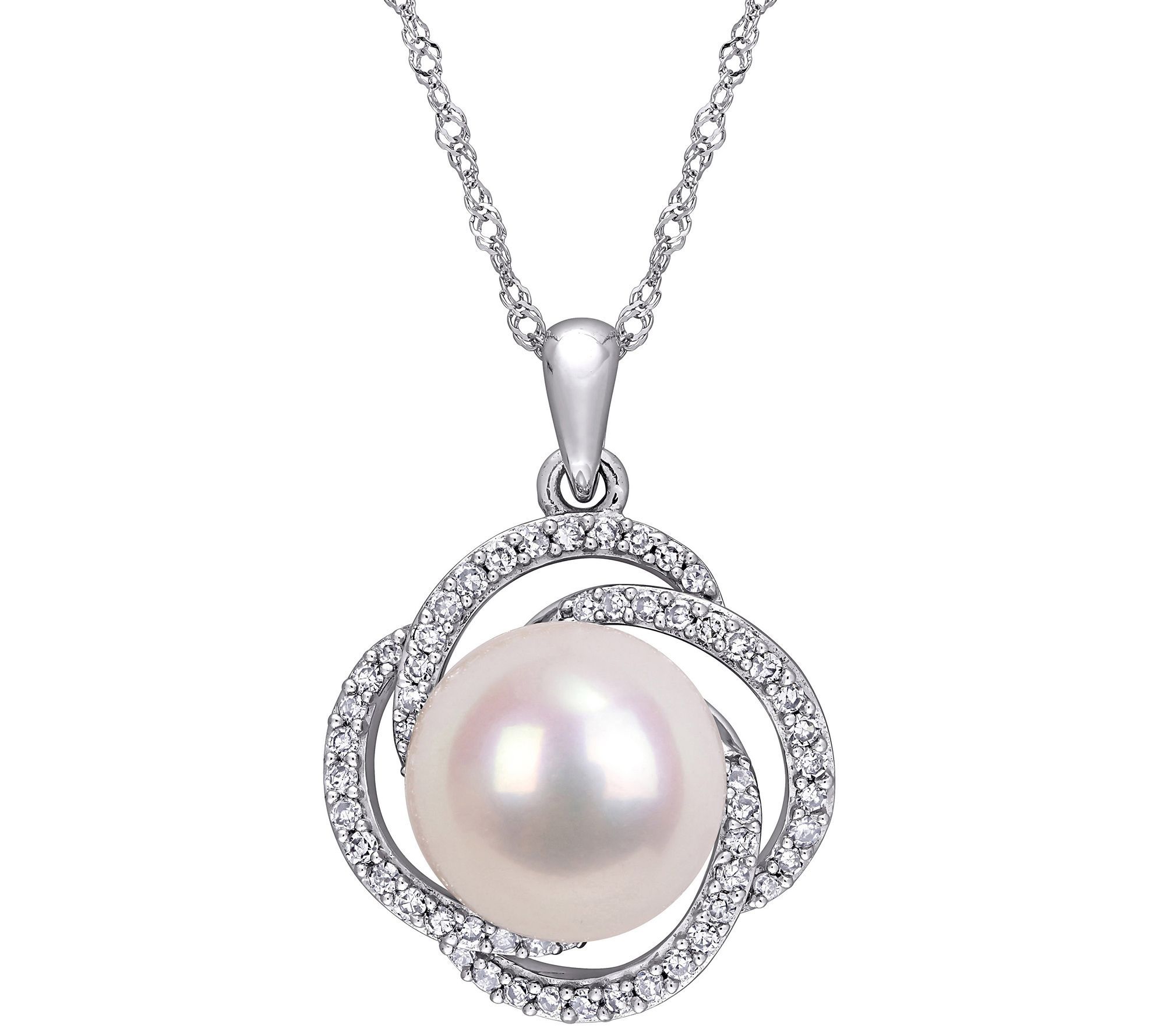 Bellini Cultured Pearl & Diamond Pendant w/ Cha n, 14K Gold