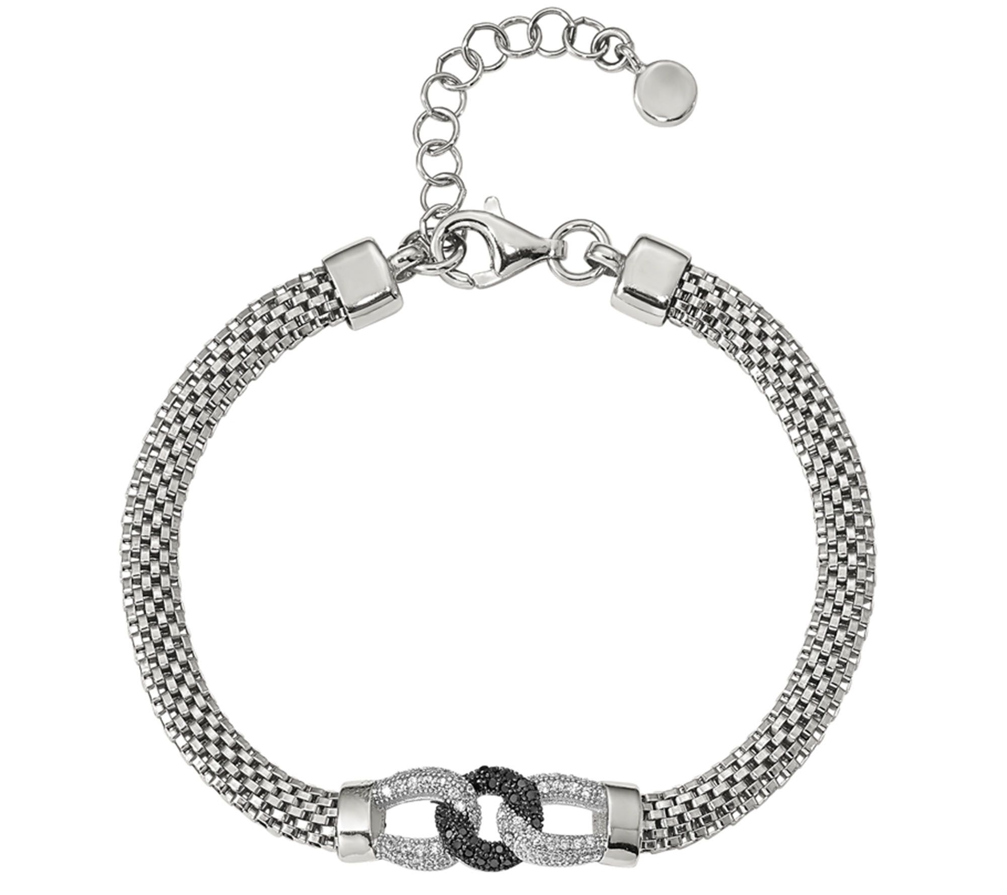 Italian Silver 7-1/4 Crystal Station Mesh Brac elet, 7.7g