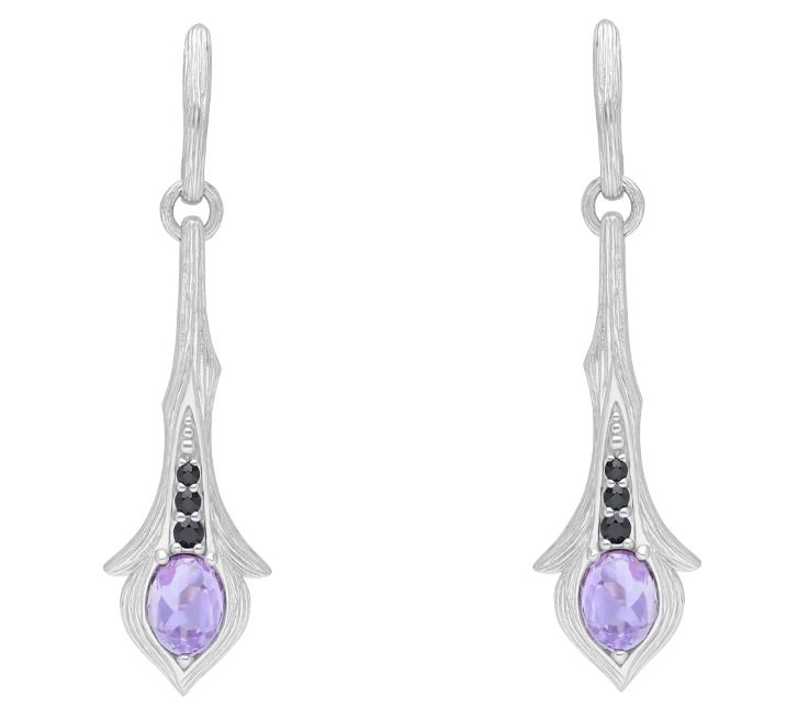 Ariva Sterling Silver Amethyst & Black Sapphire Drop Earrings