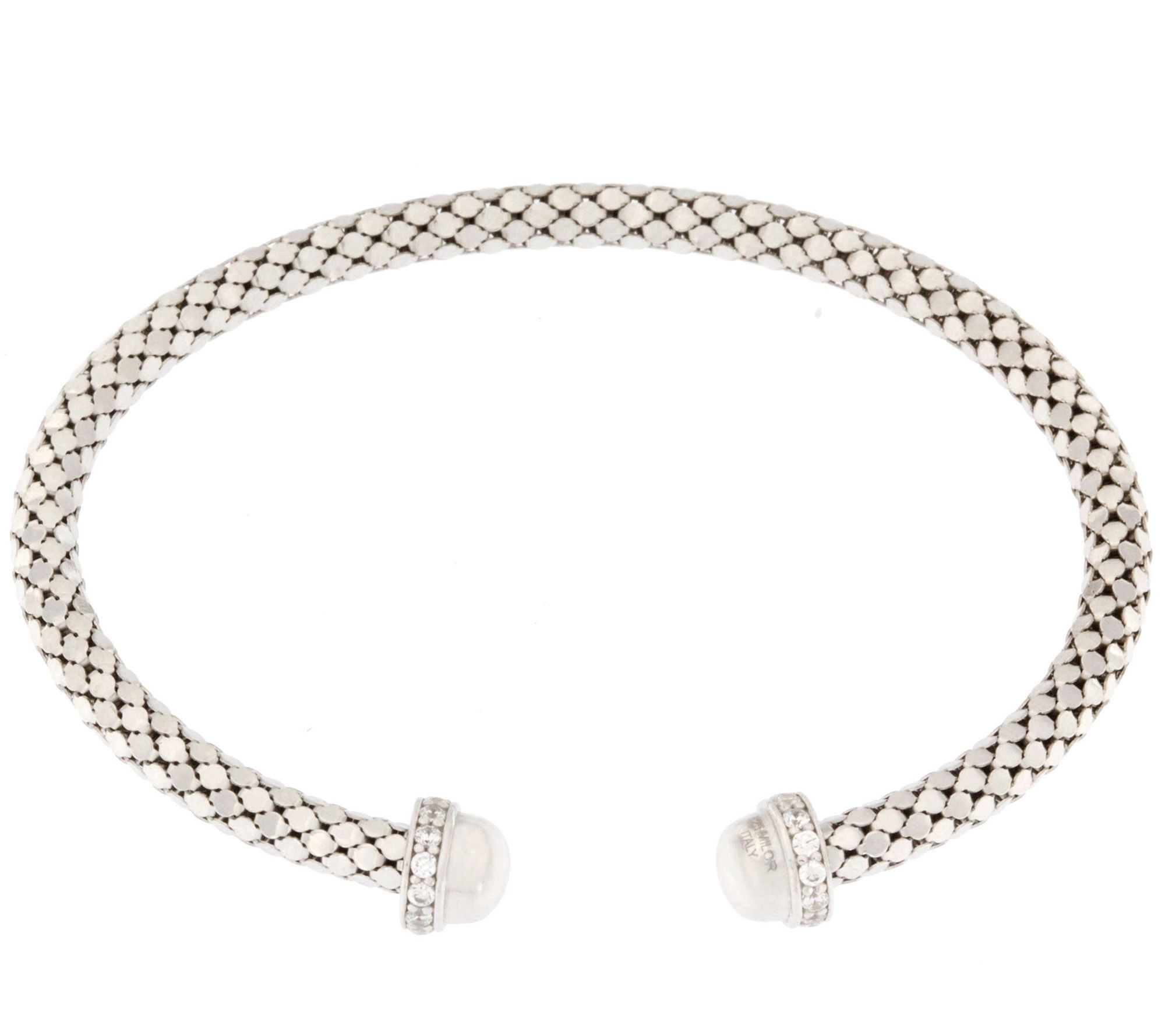 Italian Silver Diamond Cut Crystal Accent Cuff Sterling