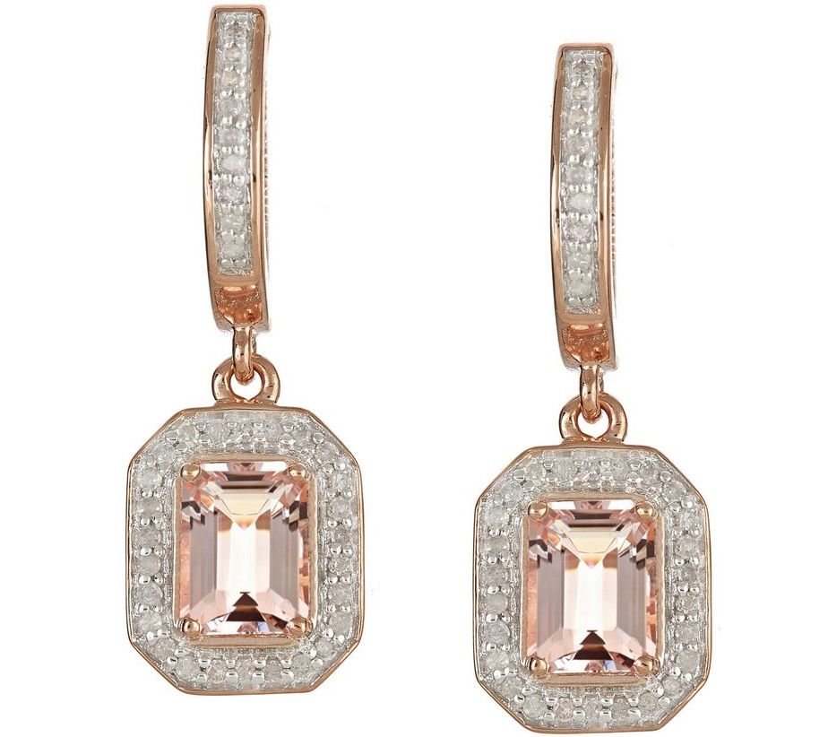 3.30 cttw Morganite & 3/10 cttw Diamond Earring s, Sterling