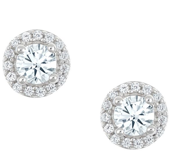 Affinity 1 cttw Diamond Halo Earrings, 14K W hi te Gold