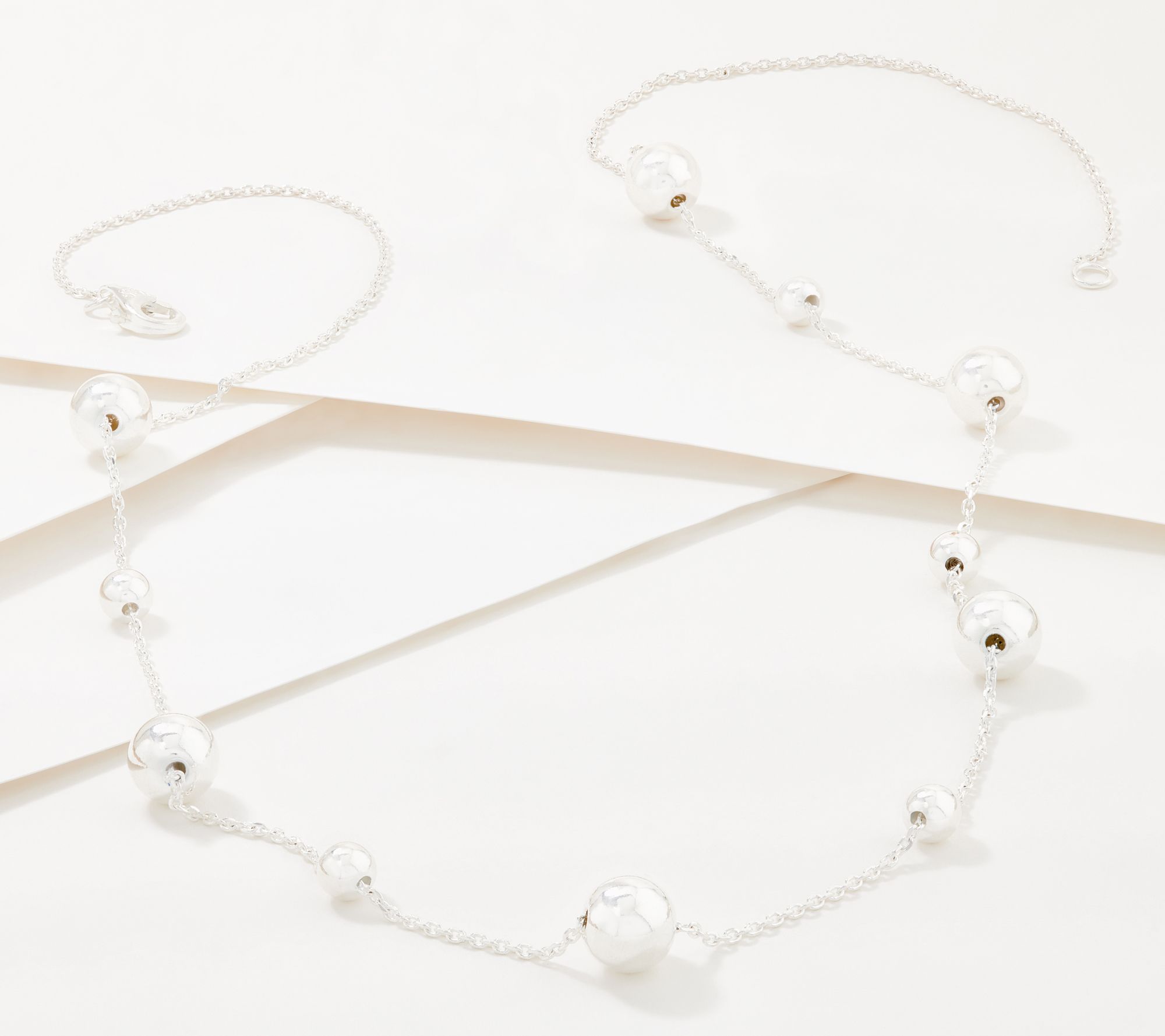 UltraFine Silver 24 Polished Bead Station Necklace, 8.5g