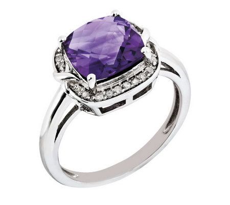 Sterling Cushion-Cut Checkerboard Faceted Gemst one Ring