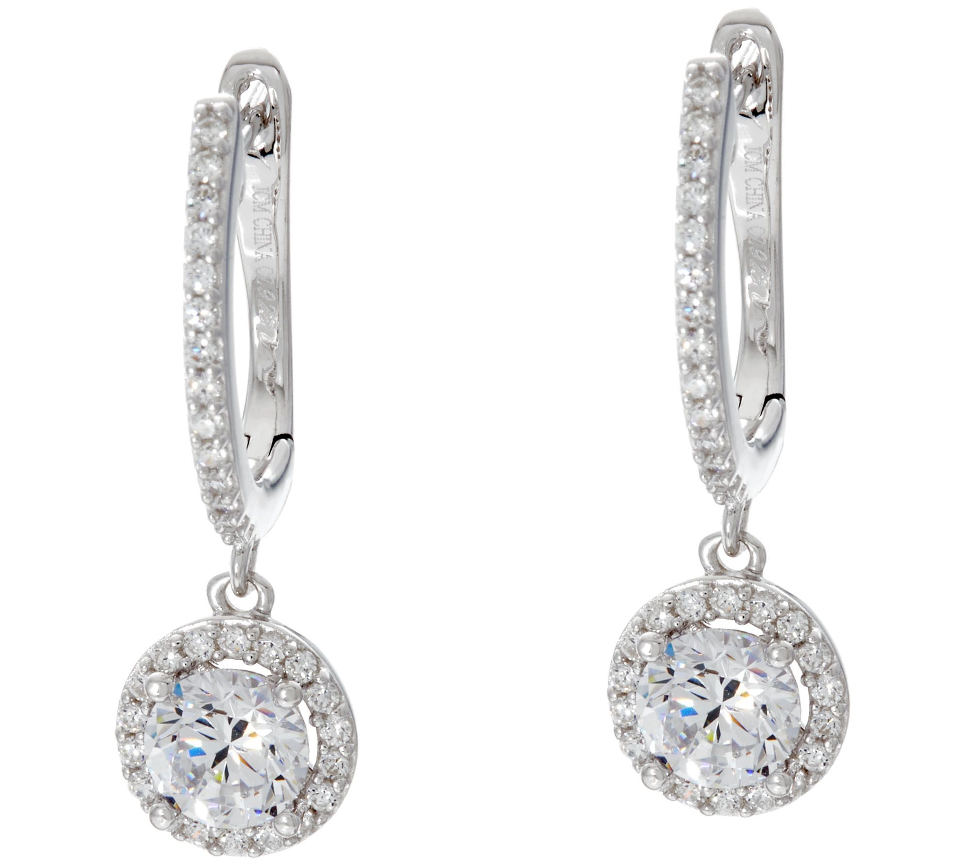 Diamonique Halo Design Dangle Earrings Sterling or 18K Plated - Page 1 ...