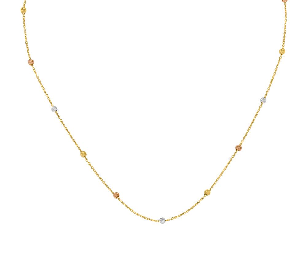 Italian Gold Tri-color Bead Station Necklace 14 K, 2.7g