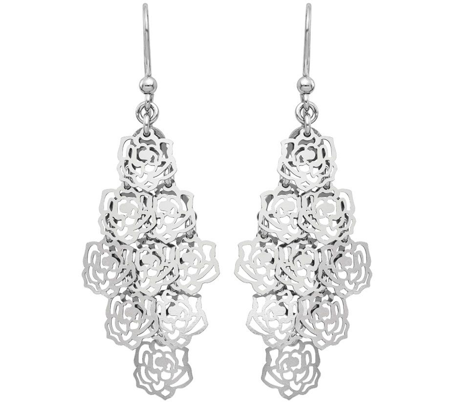 Italian Silver Floral Dangle Earrings, Sterling