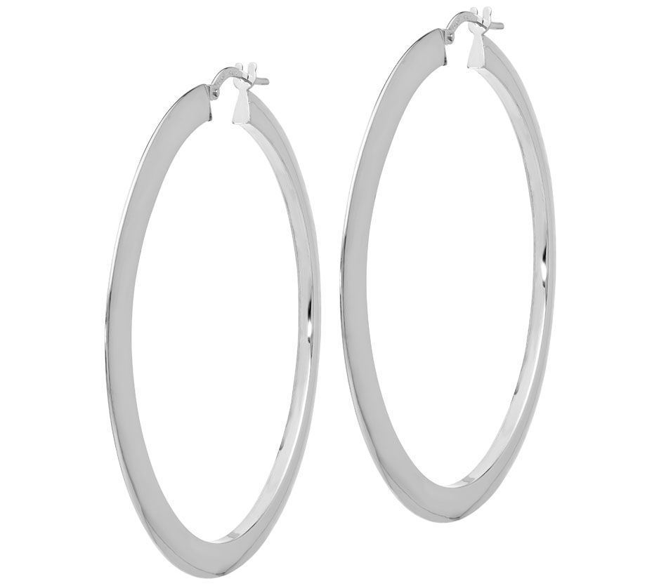 Italian Gold 2-1/8 Flat Hoop Earrings 14K