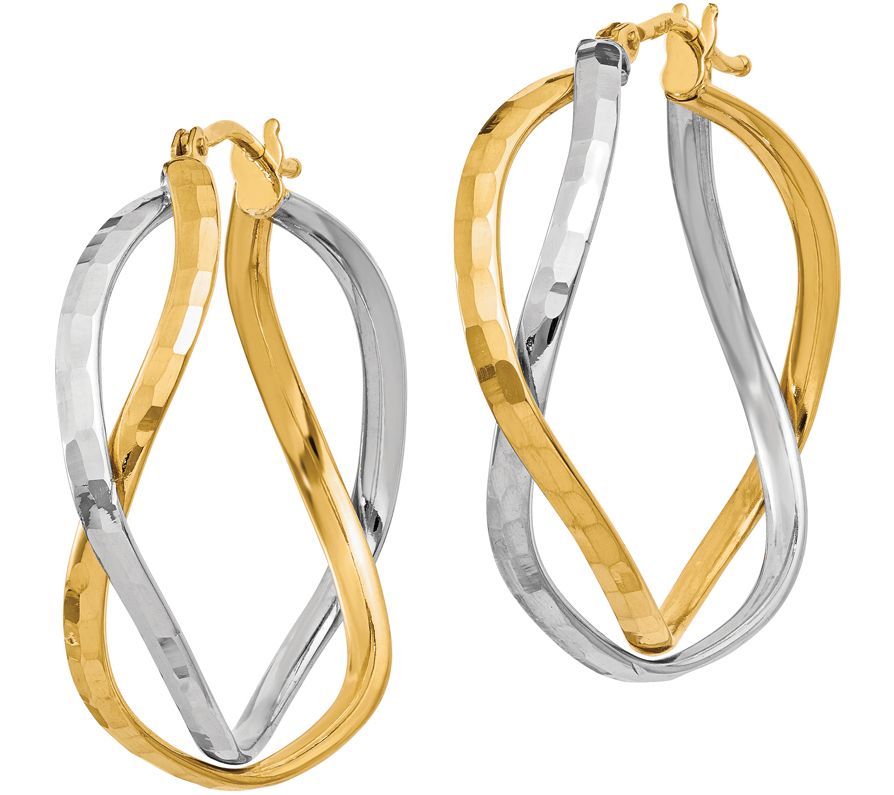Italian Gold Two-Tone Cross Over Hoop Earrings, 14K
