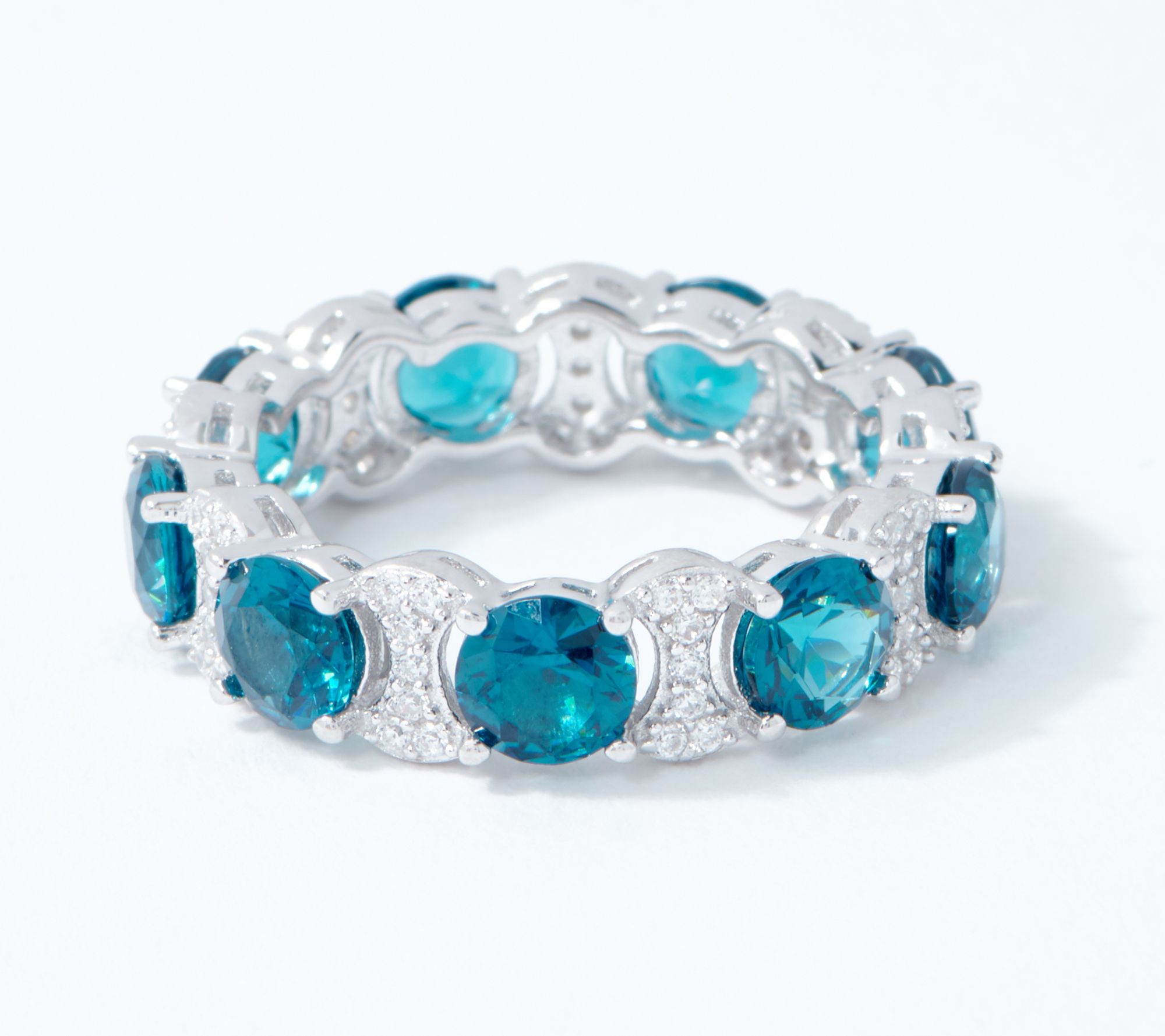 Diamonique Blue Eternity Link Band Ring, Sterling Silver - QVC.com