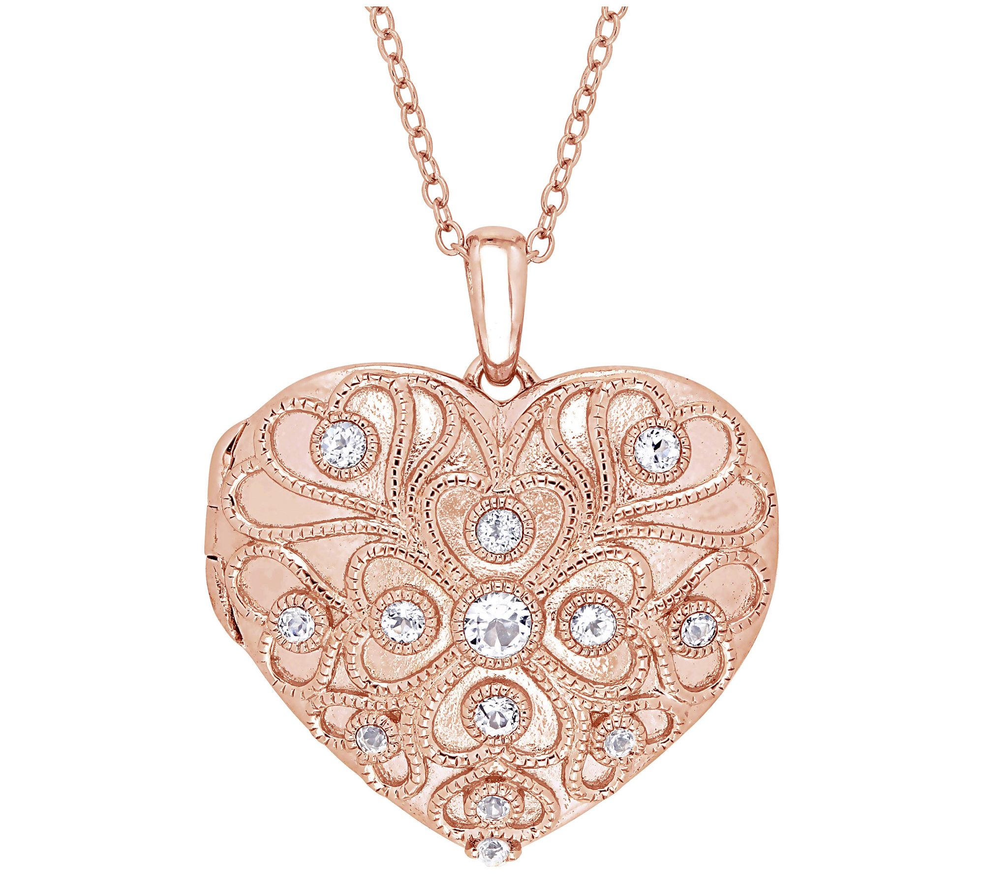 18K Rose Gold-Plated 0.60 cttw White Topaz Lock et w/ Chain