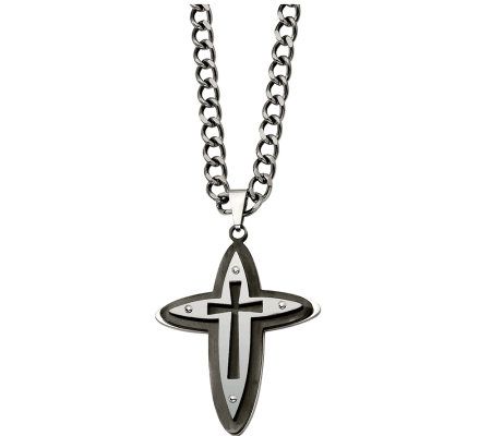 Steel by Design Mens Black Cross Pendant w/22 Chain