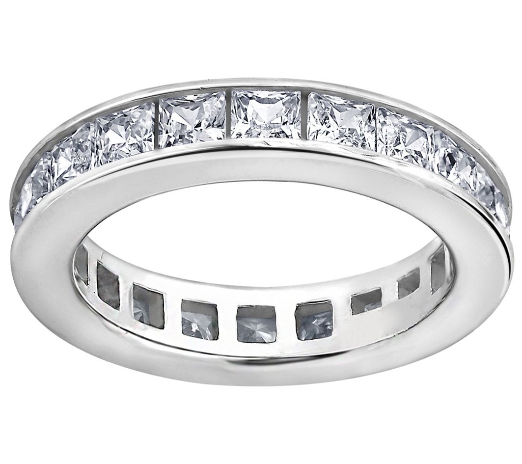 Diamonique Silk Fit Princess Eternity Band Ring ,Platinum Clad
