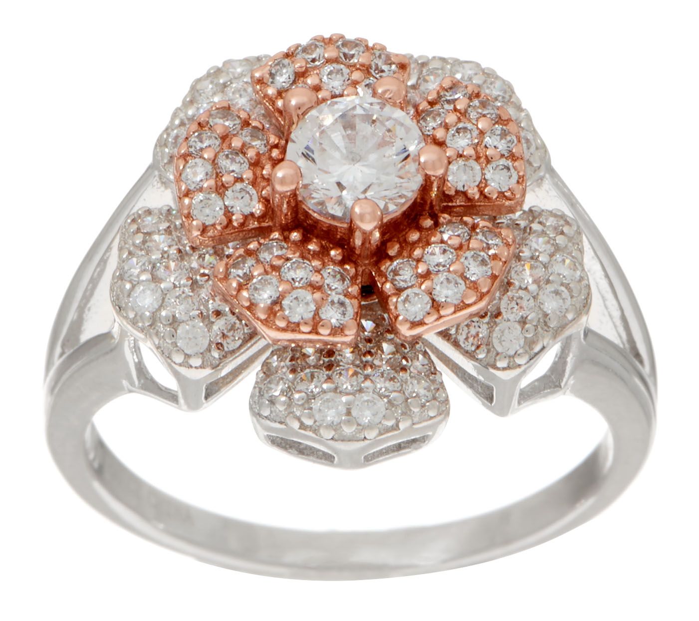 "As Is" Diamonique Two Tone Spinning Flower Ring Sterling