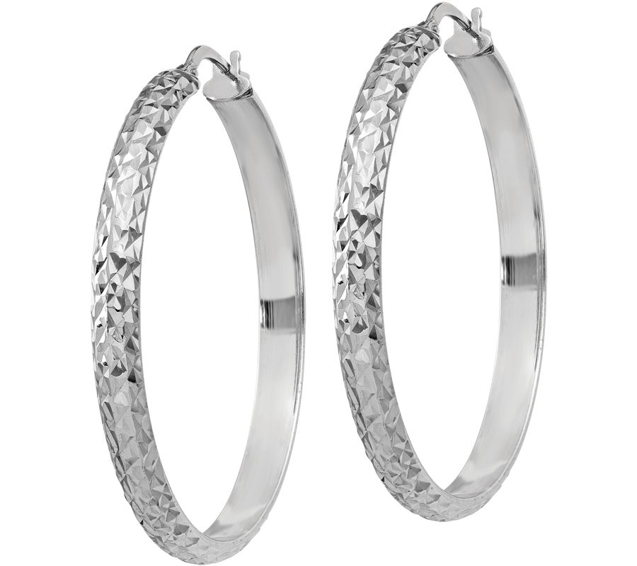 Italian Silver Large Round & Textured Hoop Earr ings, Sterling