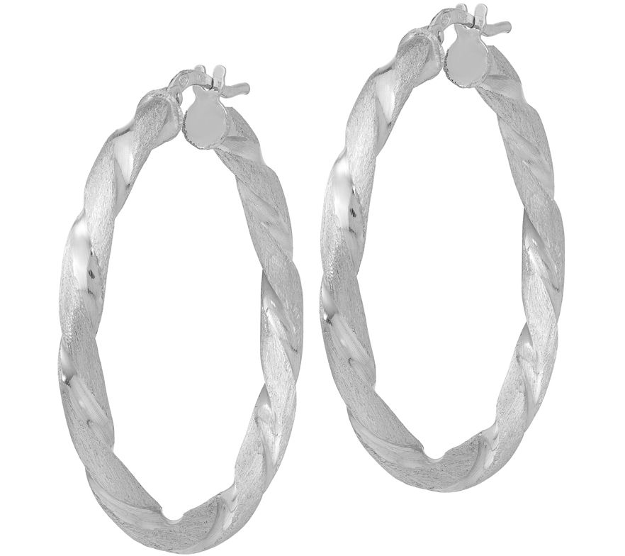 Italian Silver Satin & Polished Twisted Hoop Ea rrings Sterlin