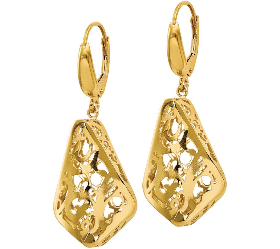 Italian Gold Scroll Lever Back Earrings, 14K