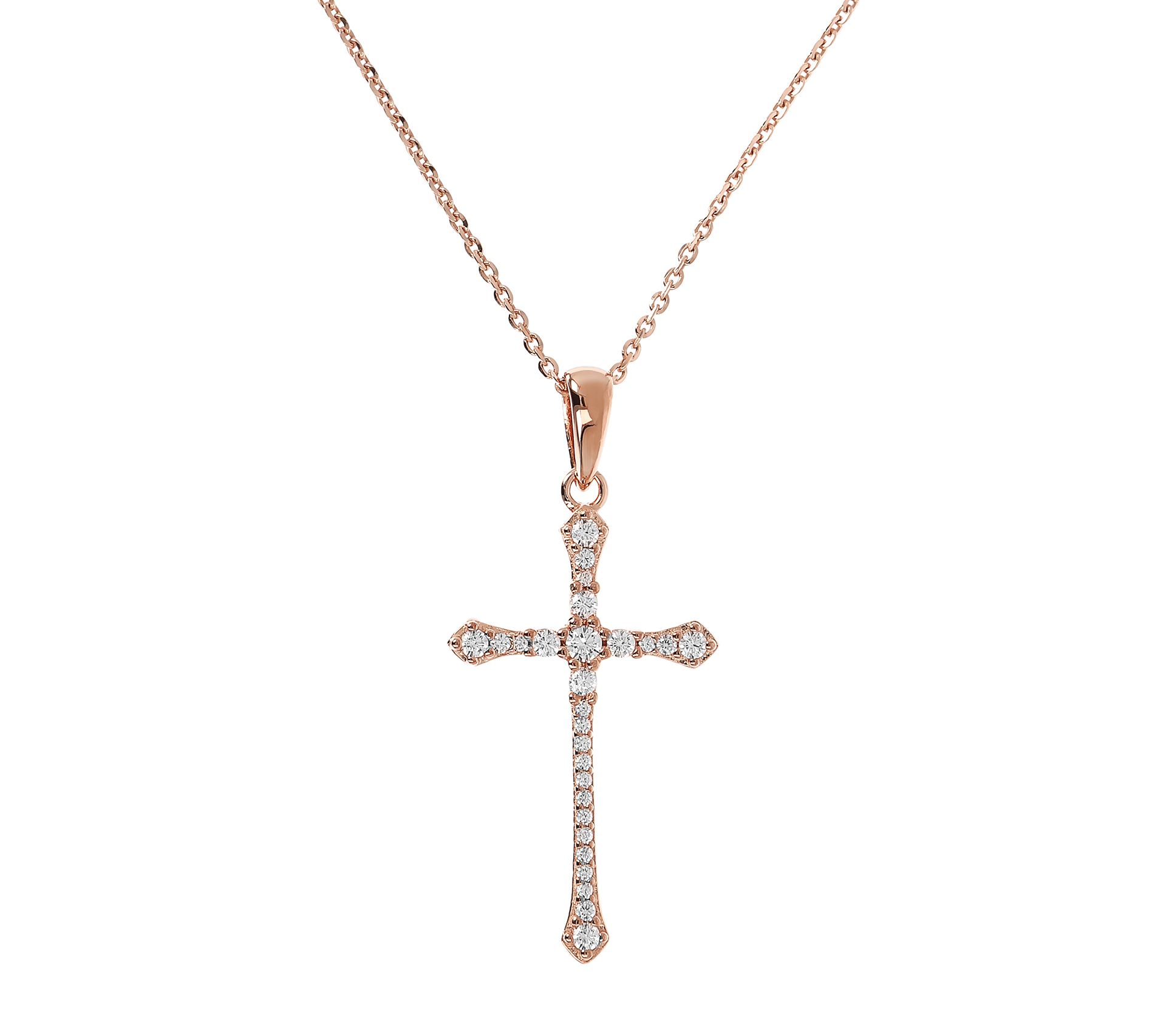 Diamonique 0.25 cttw Cross Pendant w/ Chain, Sterling Silver