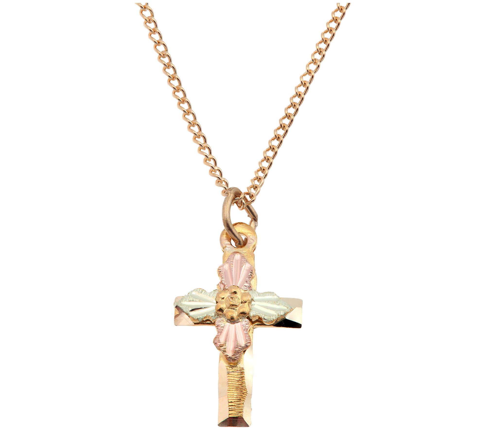 Black Hills Gold Cross Pendant with Chain, 10K/ 12K Gold