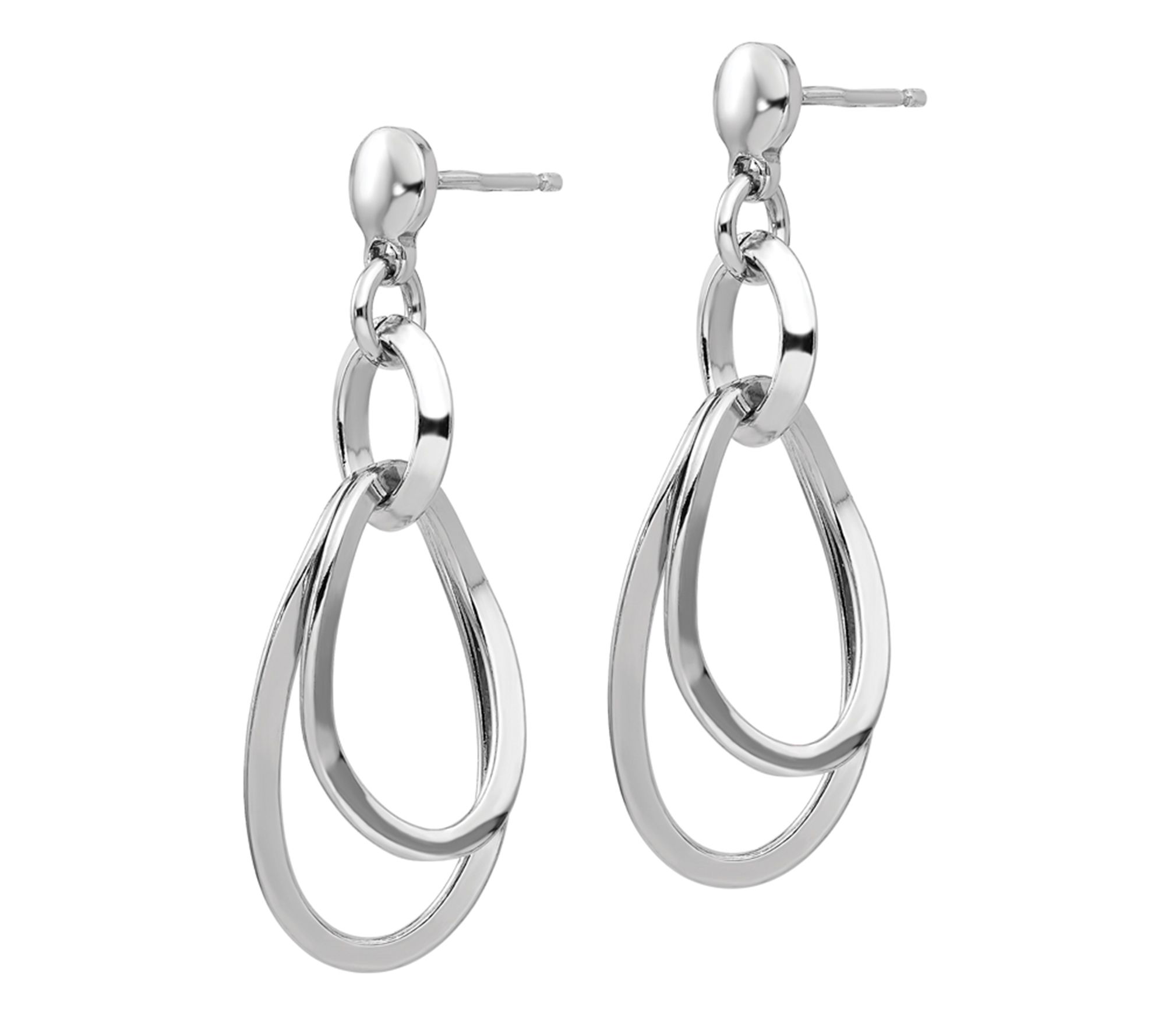 Italian Silver Double Oval Dangle Earrings